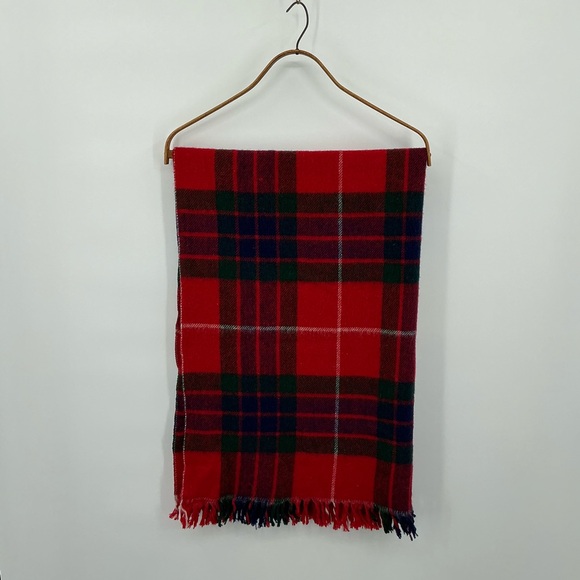 Wool Tartan Plaid Stadium Blanket Throw Fringe Red Green Blue White 34”x55” - Picture 4 of 6